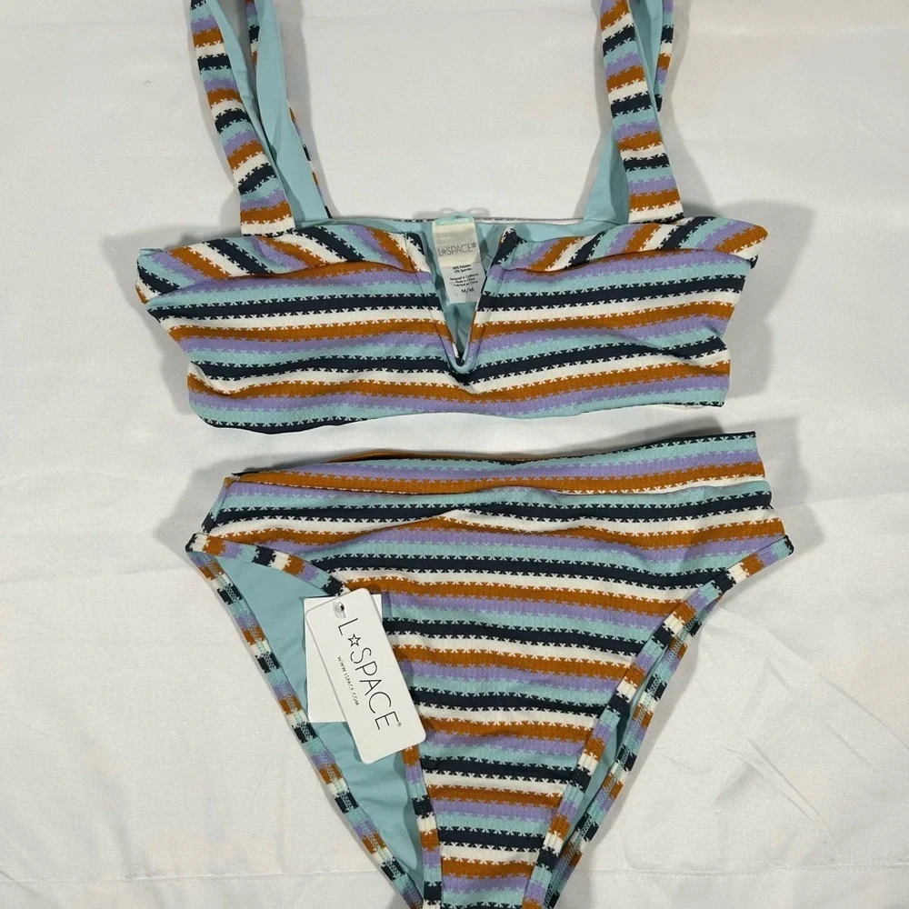 L Space Over the Moon Lee Lee Bralette & Frenchi Bitsy Bottom Bikini Set Sz M